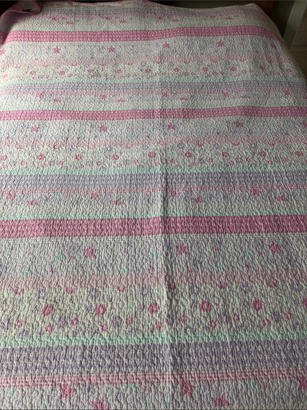 Cynthia Rowley Pink and White Star-Striped Quilted Bedspread